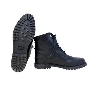 Barbo Combat Boots‎ Women 11 Black Excellent Leather Cap Toe Lace Up Made Canada